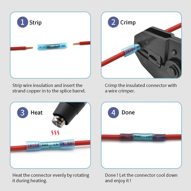 ZIPCCI 14-12 AWG Butt Connectors Heat Shrink - 50Pcs Black Electrical Wire Connector Insulated Waterproof Boat Automotive Wire Splice Crimp Wiring Terminals - Image 5